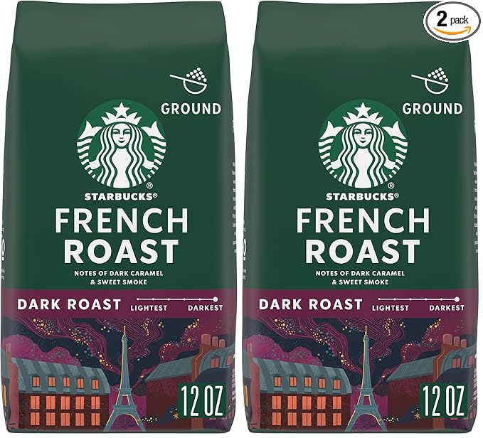 Starbucks Ground Coffee, Dark Roast Coffee, French Roast, 100% Arabica, 1 Bag (12 Oz) (Pack of 2)