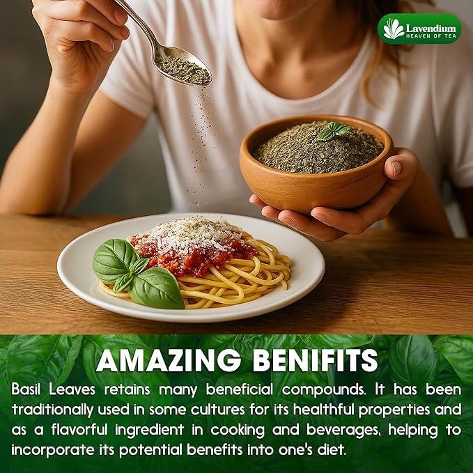 Lavendium, Premium 8oz Dried Basil ??100% Pure, Non-GMO, Gluten-Free, Vegan ??Aromatic Culinary Herb for Cooking, Garnish, and Seasoning ??No Additives or Preservatives ??Resealable Bag