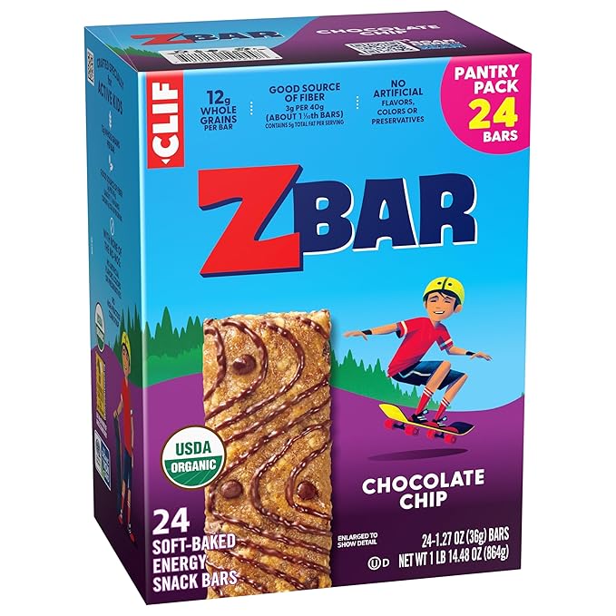 Zbar - Chocolate Chip - Soft-Baked Energy Snack Bars - Non-GMO - 12g Whole Grains - USDA Organic Granola Bars (24 Pack)