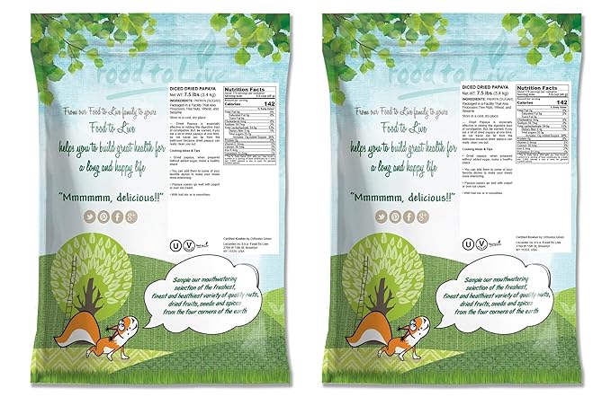 Food to Live Dried Diced Papaya, 15 Pounds Kosher, Vegan, Sweetened, Unsulfured, Bulk