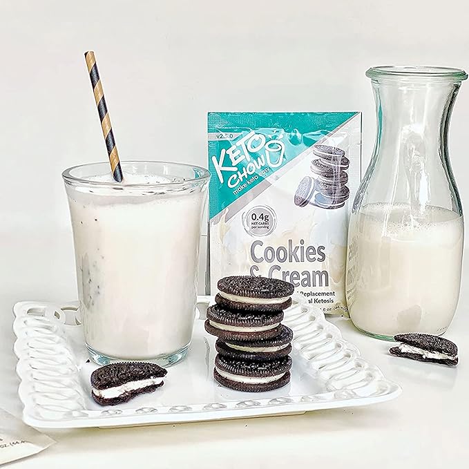 Keto Chow | Keto Meal Replacement Shake | Nutritionally Complete | Low Carb | Delicious Easy Meal Substitute | You Choose The Fat | Cookies and Cream | 21 Meal Bulk Pack