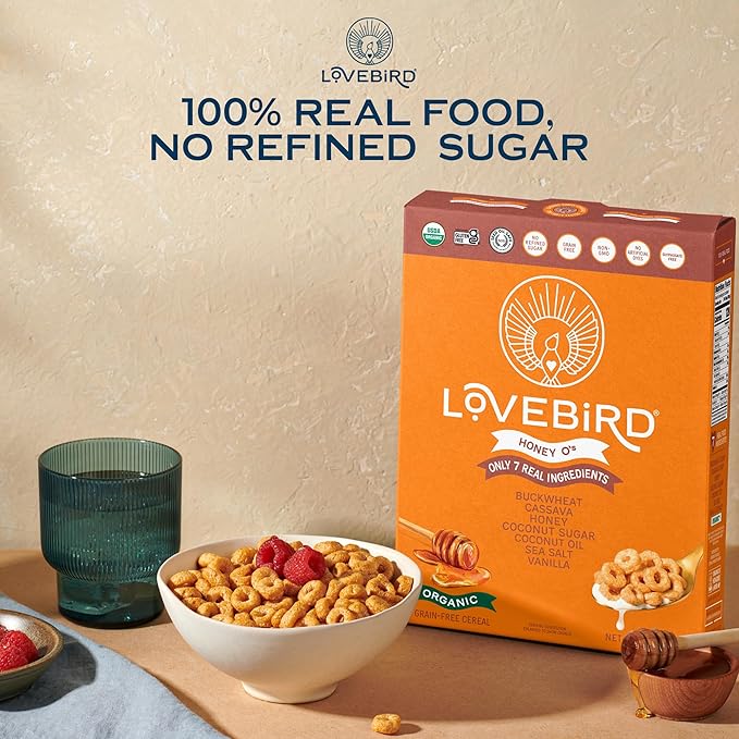 Lovebird Organic Gluten Free Cereal, Variety Pack??Prebiotic Fiber, Gut Health, Low Sugar, Grain Free, Breakfast or Snack ??Healthy Cereal Made With Real Food, 4 Pack, Kids & Adults