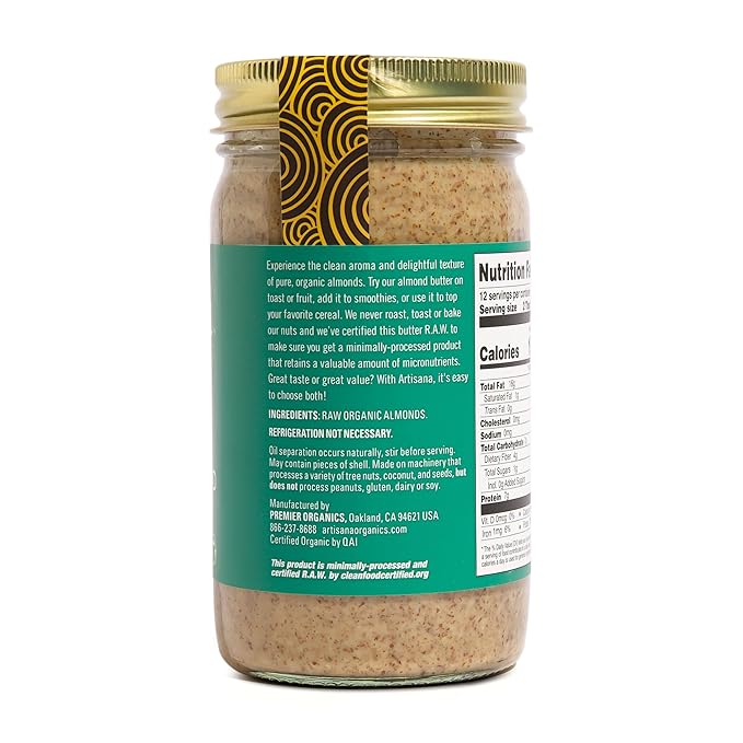 Artisana Organics Raw Almond Butter, 14oz | USDA Organic, No Sugar Added, No Palm Oil, Vegan, Paleo and Keto Friendly, Non GMO