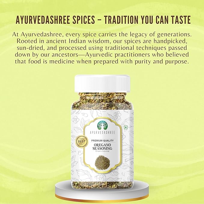 AYURVEDASHREE Oregano Seasoning 100gm PET Jar ~ All Natural | Vegan | NON-GMO | Indian Spice | Dried Herbs For Cooking & Sprinkle