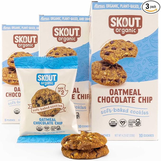 Skout Organic Oatmeal Chocolate Soft Baked Cookies (3 Pack) | Soft Baked Cookies | Plant-Based | Vegan | Gluten, Dairy, & Soy Free