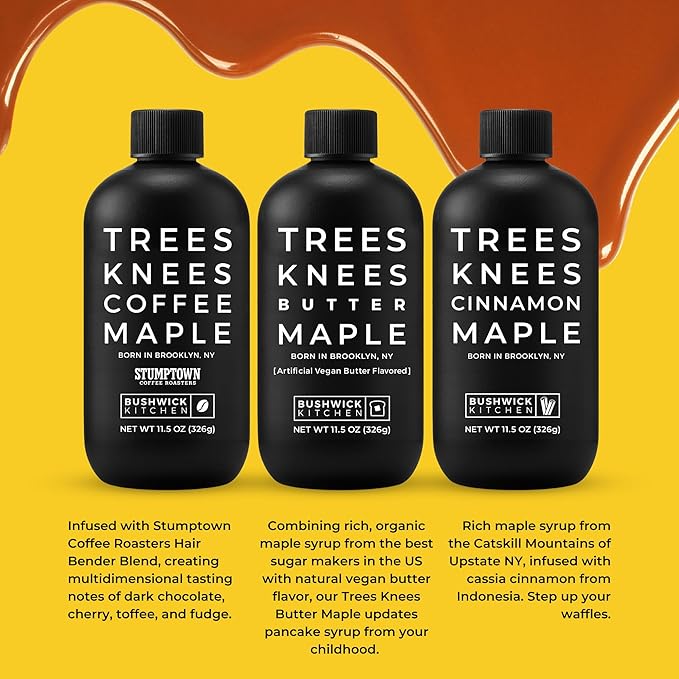 Trees Knees Maple Syrup Gift Set, Maple, Butter, Cinnamon, and Coffee Flavored Syrup, Gluten Free, Great Food Gifts or Food Gift Basket