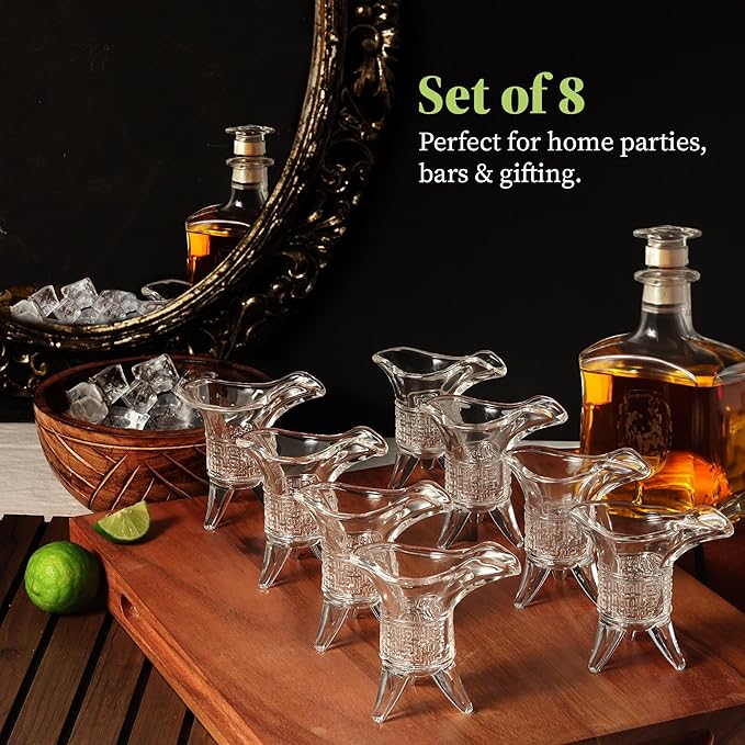 Soju Tequila Shot Glasses (Set of 8) – Retro Emperor Style Shot Glass - Soju Whiskey Tequila Baijiu - Perfect for Parties, Bars, Events, Home Bar