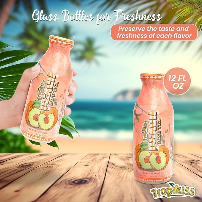 Tropikiss 12-Pack Peach Iced Tea – Antioxidant-Rich Refreshing Drink | Natural Bottled Ice Tea | Healthy & Flavorful Beverage