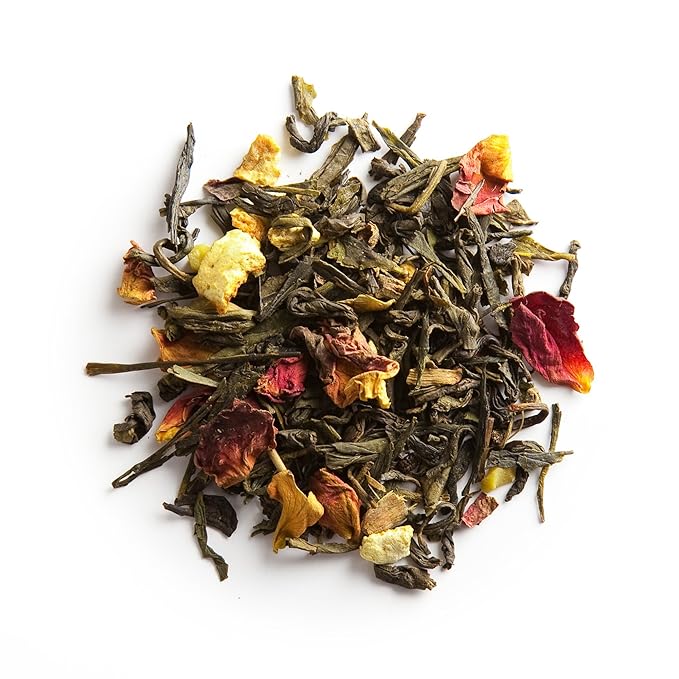 Palais des Th챕s - N째25 Green Tea - Holiday Blend with Citrus, Rose, Almond, and Spices - 3.5oz Loose Leaf Metal Gift Tin, Serves 20-25 Cups