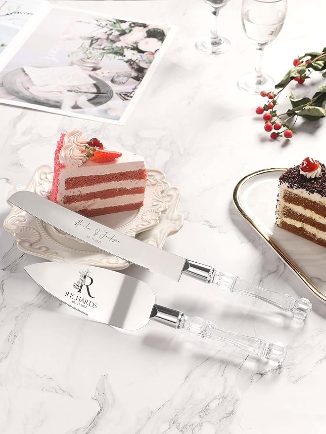 AW BRIDAL Personalized Cake Cutter Set for Wedding - Cake Knife 13.2 Inch, Cake Server 10.8 inch - Baby Shower Engagement Gifts for Couples//DK2201CPP96//