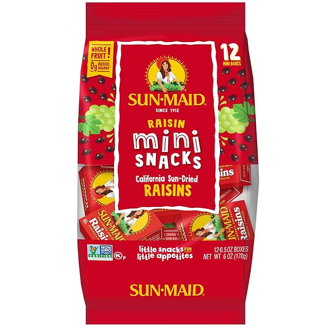 Sun-Maid California Sun-Dried Raisins - (144 Pack) 0.5 oz Snack-Size Box - Dried Fruit Snack for Lunches, Snacks, and Natural Sweeteners