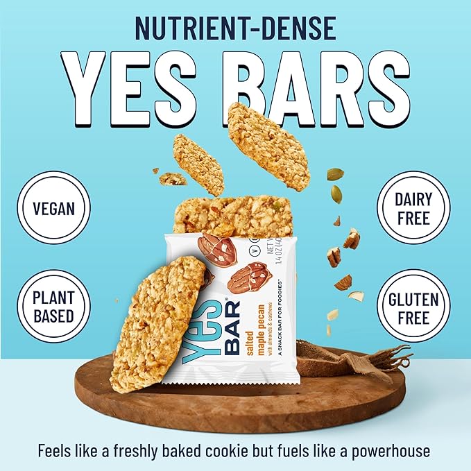 YES Bar ??Salted Maple Pecan ??Plant Based Protein, Decadent Snack Bar ??Vegan, Paleo, Gluten Free, Dairy Free, Low Sugar, Healthy Snack, Breakfast, Low Carb, Keto Friendly (6 Count)