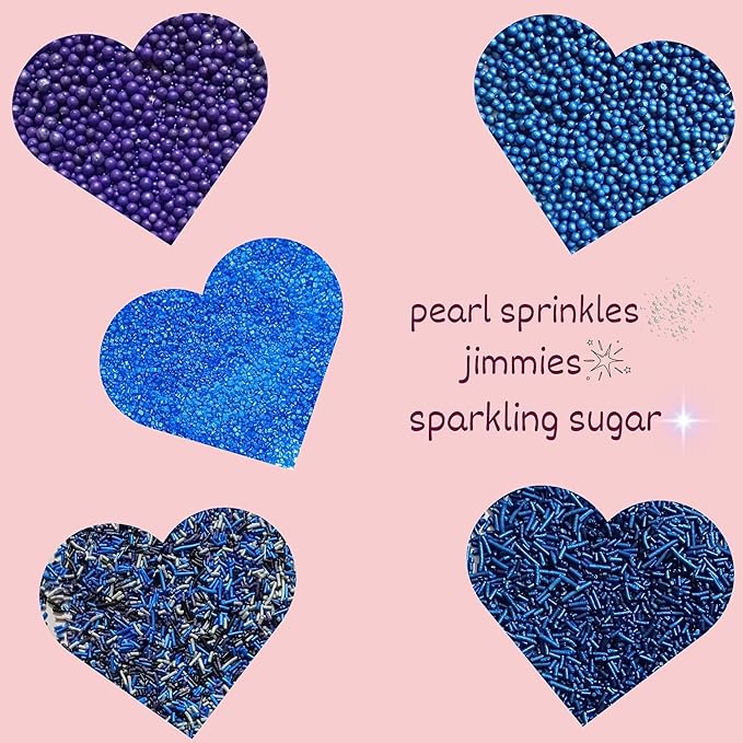 Confect Edible Cake Sprinkles ??Decorating Mix | Navy & Blue Purple Pearls, Silver & Black Jimmies, Blue Sparkling Sugar | Sprinkles for Cake, Cupcake & Cookie Decoration - Vegan, Gluten-Free, Nut-Free, Soy-Free, Dairy-Free, Palm Oil-Free-5 Oz