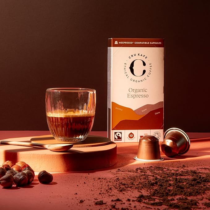 Cru Kafe Strong Espresso USDA Organic Espresso Coffee Capsules (10 Pods) Fairtrade Coffee Pods Compatible with Nespresso Original Line and Pixie Machines