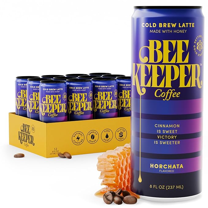 Beekeeper Coffee Cold Brew Horchata Latte with Oregon Honey, 8 fl oz cans (Pack of 12), Ready-to-Drink, Cinnamon Vanilla Flavor