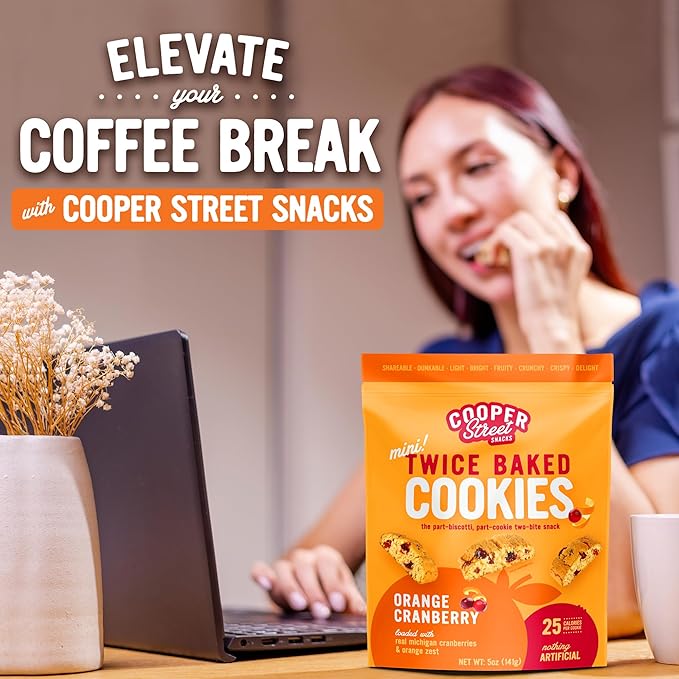 Cooper Street Twice Baked Orange Cranberry Biscotti Cookies - Crispy Mini Biscotti Cookies Ideal with Coffee - Traditional Low Calorie Italian Snacks - Kosher, Dairy, Peanut & Soy Free (6 Pack)