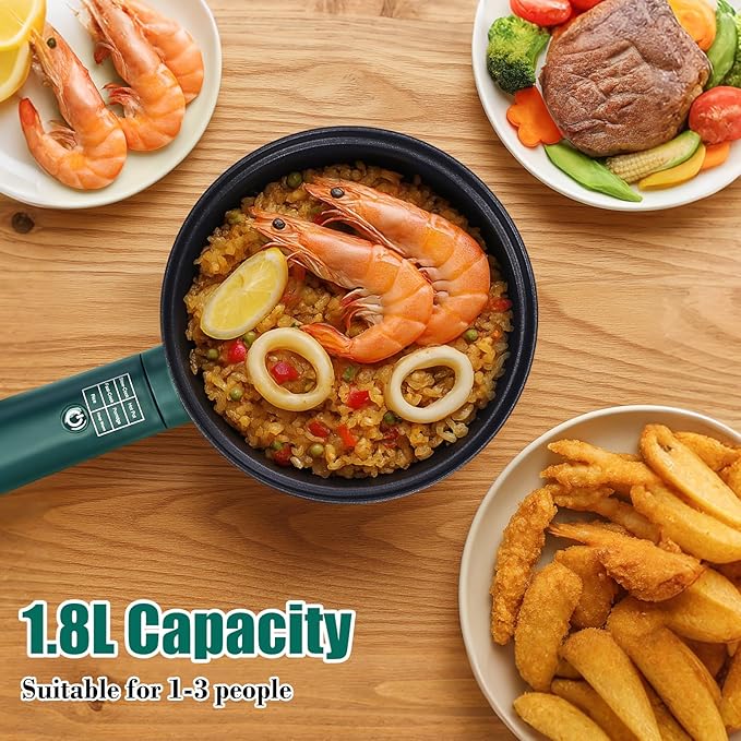 Hot Pot Electric,6 Smart Modes, 1.8L Rapid Noodles Cooker, Portable Cooking Pot, Non-Stick Saut챕 Pan, Electric Pot for Steak, Pasta, Egg, Soup, BPA Free, Suit Dorm Room and Apartment