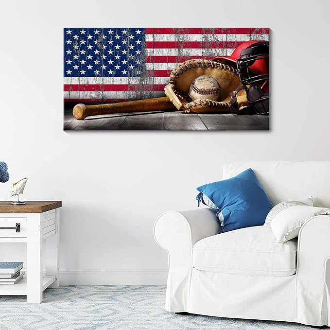 YDYSUNE Baseball Wall Art Vintage American Flag Canvas Prints Sports Pictures Paintings for Living Room Office Home Decorations Modern Artwork 24횞48IN