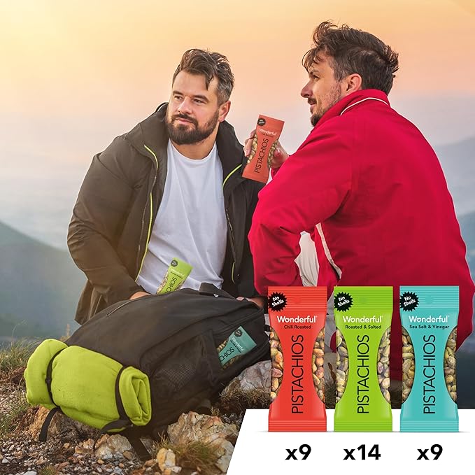 Wonderful Pistachios No Shells, 3 Flavors Mixed Variety Pack of 32 (0.75 Ounce), Roasted & Salted Nuts (14), Chili Roasted (9), Sea Salt & Vinegar (9), Protein Snacks, Gluten Free, Bulk Snacks, Boo Basket Stuffers