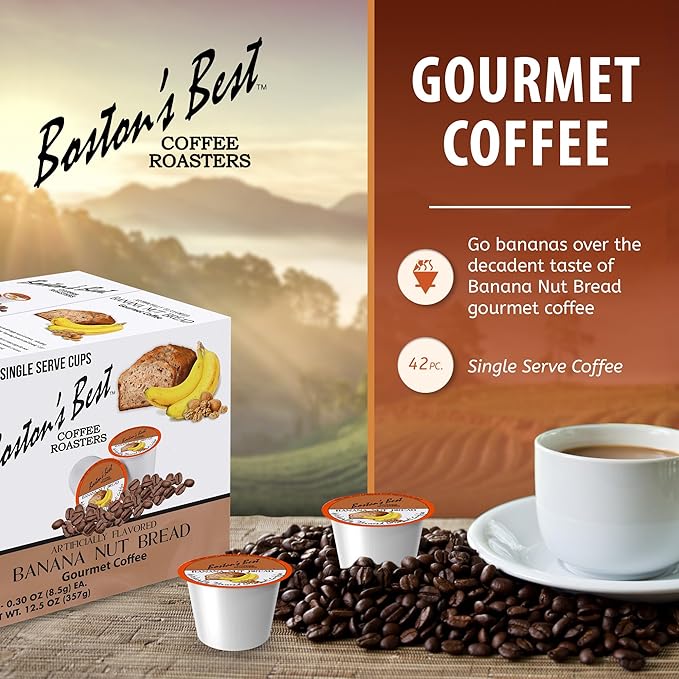 Bostonโs Best - Banana Nut Bread Flavored Delicious Gourmet Coffee Compatible with Keurig Coffee Maker - 42 Count (Pack of 1)
