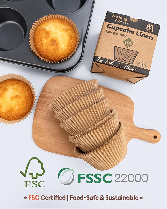 100pcs Jumbo Cupcake Liners for Baking, Natural Jumbo Muffin Liners, Unbleached, Greaseproof Parchment Paper, Cupcake Wrapper for Party, Wedding, Birthday, Christmas