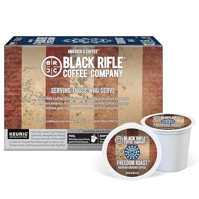 Black Rifle Coffee Company Medium Roast K Cups - Single Serve K Cups Coffee Pods - Kcup Pods Compatible with Keurig 1.0 & 2.0 - Made from Pure Arabica Beans (Freedom Blend, 12 Count)