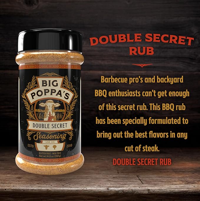 Big Poppa's Double Secret Seasoning - Irresistible Spice Blend for an Extra Kick of Flavor – Elevate your BBQ Game with This Steak Seasoning Mix for Tenderloin, Sirloin Steak and More! (14 Oz)