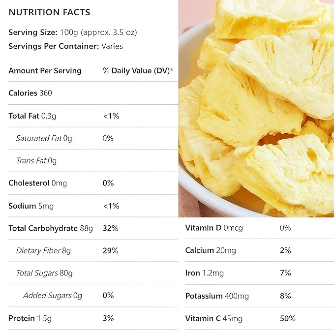 Crunchy Freeze-Dried Pineapple Slices 2oz (60g) - 100% Tropical Snack, No Sugar Added | For Smoothies, Yogurt & Recipes