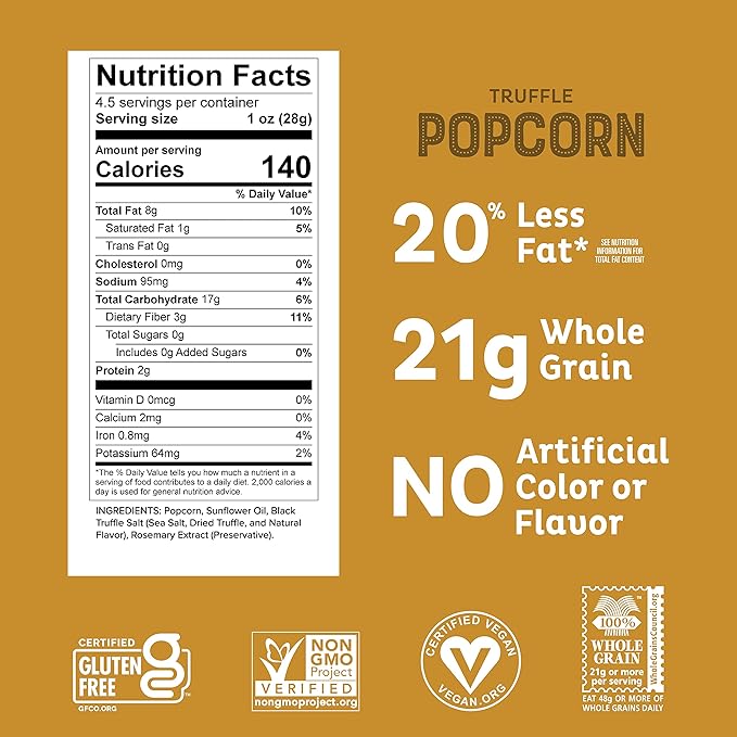 Heirloom Truffle Mini Popcorn by Pipcorn - 4.5oz 6pk - Healthy Snacks, Gluten Free Snacks, Heirloom Corn, Salty Snacks, Black Truffle