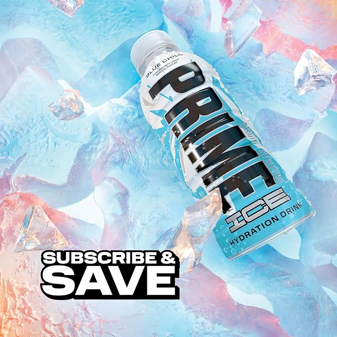 PRIME Hydration ICE BLUE CHILL, Sports Drinks, Electrolyte Enhanced for Ultimate Hydration, 250mg BCAAs, B Vitamins, Antioxidants, Low Sugar, 16.9 Fl Oz, 12 Pack