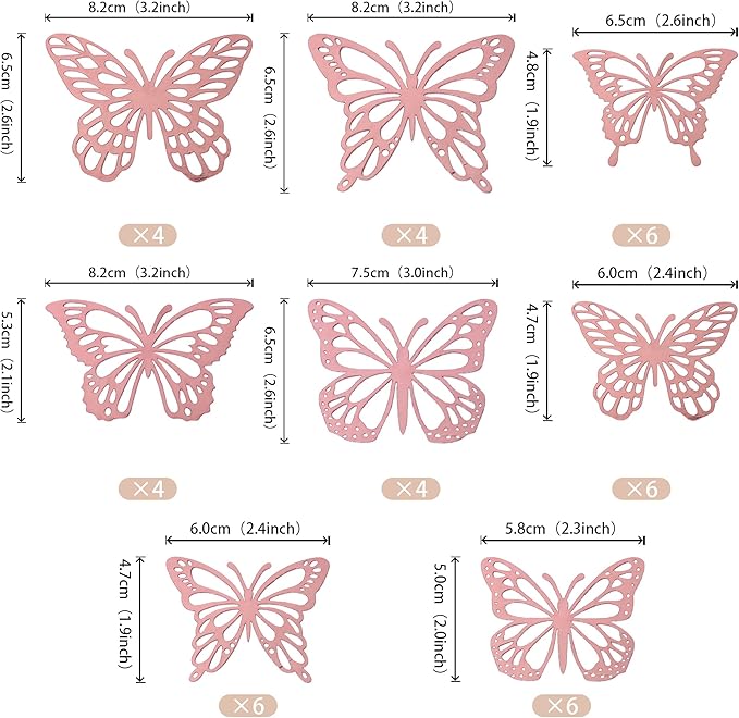 40 PCS Lively 3D Butterfly Cupcake Toppers - Laser Cut Hollow Butterfly Cake Decorations for Baby Shower, Wedding, Anniversary & Birthday Parties - Mixed Styles, Rose Gold