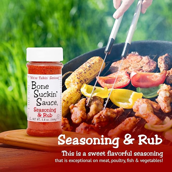 Bone Suckin' Seasoning & Rub, Original Blend, 5.8 Oz, Grilling Rubs, Dry Pork Rub, Gluten-Free, Non-GMO, Kosher, Great on Ribs, Pork, Beef, Chicken, Seafood, Pasta, Vegetables, Even Popcorn and No Msg