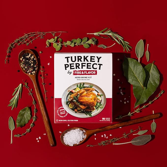 Fire & Flavor Turkey Perfect All-Natural Herb Brine Seasoning Kit, Perfect for Roasting, Grilling, Smoking, and Frying, Including Durable Double-Zipper Gusseted Brining Bag for Birds up to 25 lbs