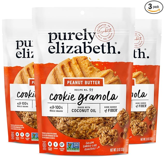 Purely Elizabeth Cookie Granola, Peanut Butter, Gluten-Free, Non-GMO (3 Ct, 11oz Bag)