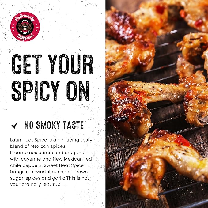 Sauce Goddess - Spicy BBQ Sweet Heat & Southwest Latin Heat Duo Premium Spices, No MSG, No Additives, Plant-Based, Shakers for Meat & Veggies - 2-Pack