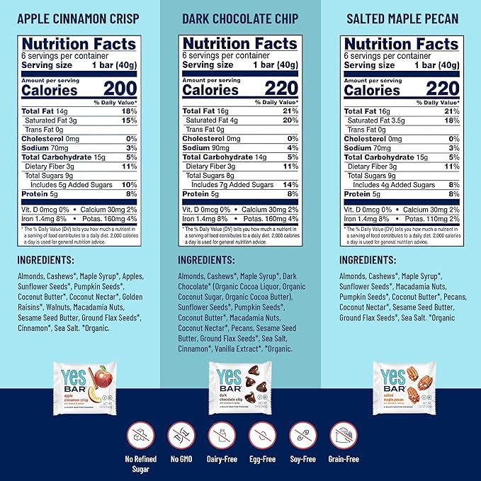 The YES Bar ??Six Flavor Variety Pack ??Plant Based Protein, Decadent Snack Bar ??Vegan, Paleo, Gluten Free, Dairy Free, Low Sugar, Healthy Snack, Breakfast, Low Carb, Keto Friendly (Pack of 6)