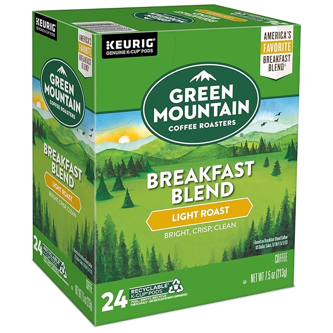 Green Mountain Coffee Roasters Breakfast Blend Single-Serve Keurig K-Cup Pods, Light Roast Coffee, 96 Count