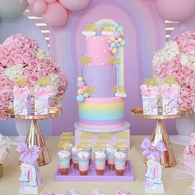 30 PCS Happy Birthday Cupcake Toppers Glitter Happy Birthday Cupcake Picks for Celebrating Anniversary Theme Party Cake Decorations Supplies Gold