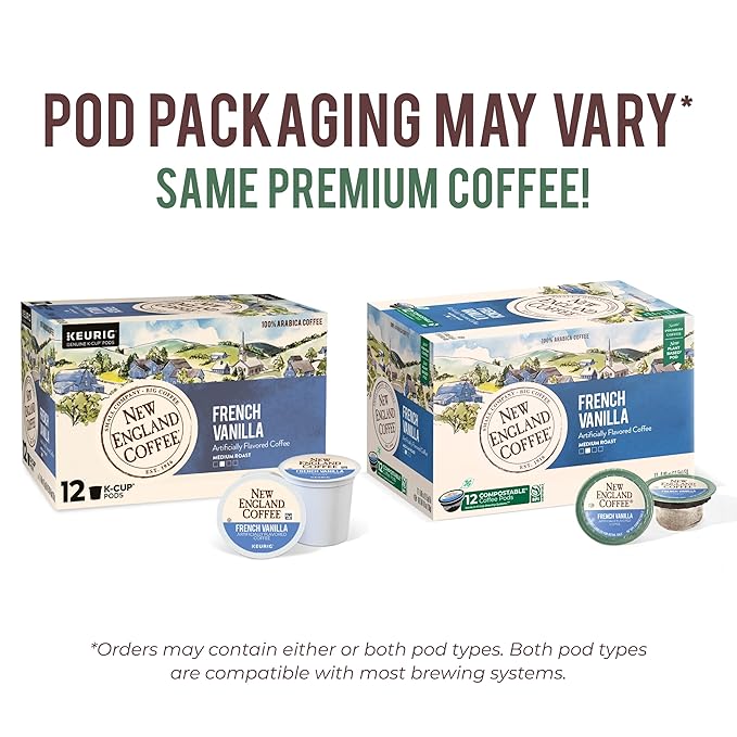 New England Coffee French Vanilla Medium Roast Single Serve Pods, 12ct Box (Pack of 6)