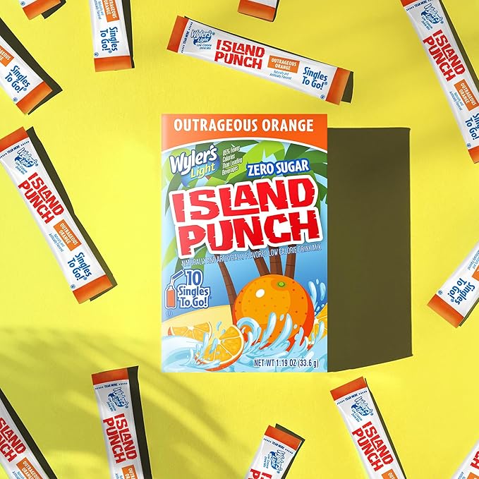 Wyler's Light Island Punch Singles To Go, Water Drink Mix, Outrageous Orange, 10 Count, Pack Of 12 (120 Single Servings)