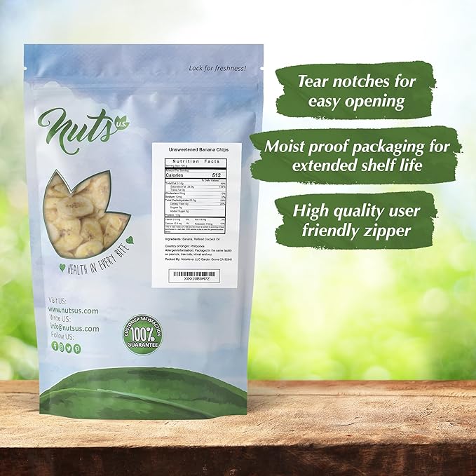 NUTS U.S. - Unsweetened Banana Chips | No Sulphure, Added & No Artificial Colors | NON-GMO | Natural | Packed in a Resealable Bag!!! (3 LBS)