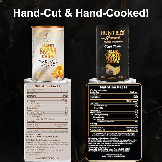 Hunter's Gourmet Chips Truffle Collection | Hand-Cut | Made in a Nut-Free Facility | Cholesterol-Free | No Artificial Colors | Vegetarian Truffle Lover | Premium Treat Pack of 8