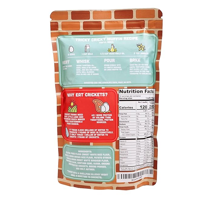 Tricky Cricky Cricket Protein Muffin Mix ??USA Handmade Edible Cricket Flour Baking Mix ??Real USA Farmed Dried Crickets ??High-Protein, Gluten-Free & Sustainable Superfood ??14 Ounce Bag