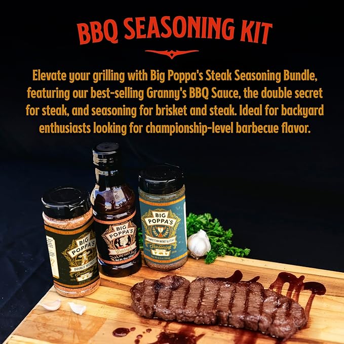 Big Poppa's Steak Bundle – Irresistible BBQ Set Featuring Steak Seasoning, BBQ Rub & Sauce – Ultimate Spice Trio for Grilling Enthusiasts - Perfect for Steaks, Ribs, and Brisket