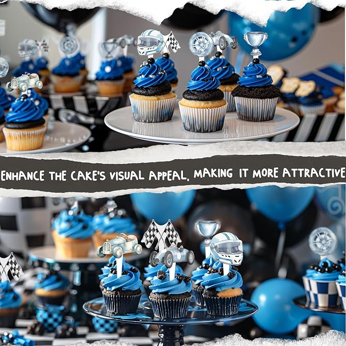36 Pcs Race Car Cupcake Toppers - Perfect for Race Car Birthday Cupcake Toppers, Baby Shower and Cake Decor