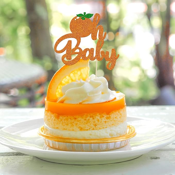 1Pc Little Oh Baby Cake Topper Glitter Orange Cake Pick Citrus Fruit Theme Baby Shower Kids Birthday Party Tangerine Clementine Fruit Party Cupcake Decorations Supplies