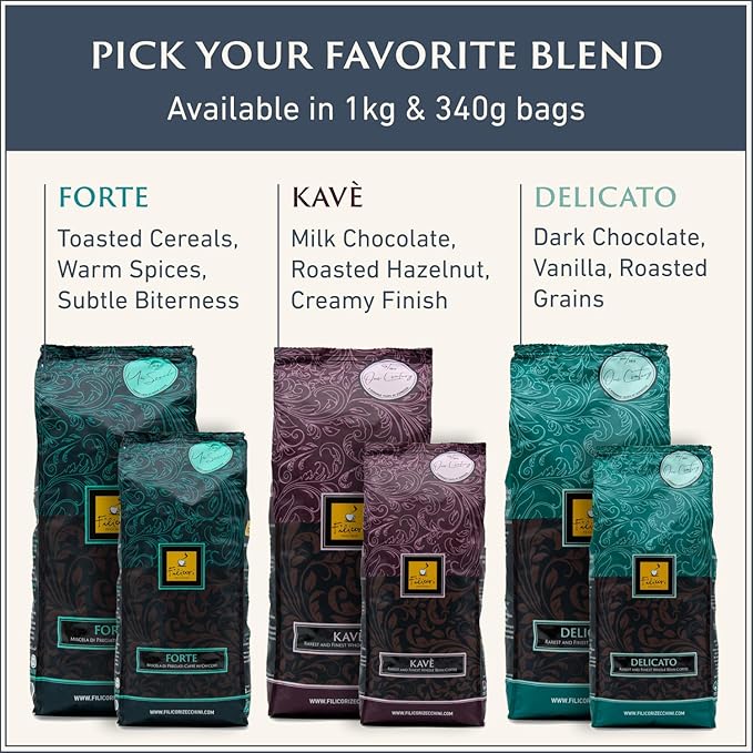 Filicori Zecchini Italian Espresso Beans ??Whole Bean Coffee Medium Roast Arabica & Robusta Blend ??Low Acidity, Slow Roasted ??Delicato 340g
