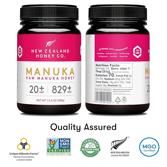 New Zealand Honey Co. Raw Manuka Honey UMF 20+ / MGO 829+ | UMF Certified | 17.6oz | Pure Raw Honey