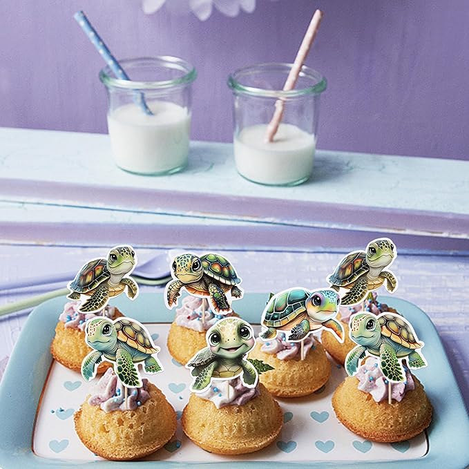 36 Pack Turtle Cupcake Toppers Sea Animals Turtle Cupcake Picks Sea Animals Theme Baby Shower Kids Birthday Cupcake Decoration Party Decoration Supplies 2