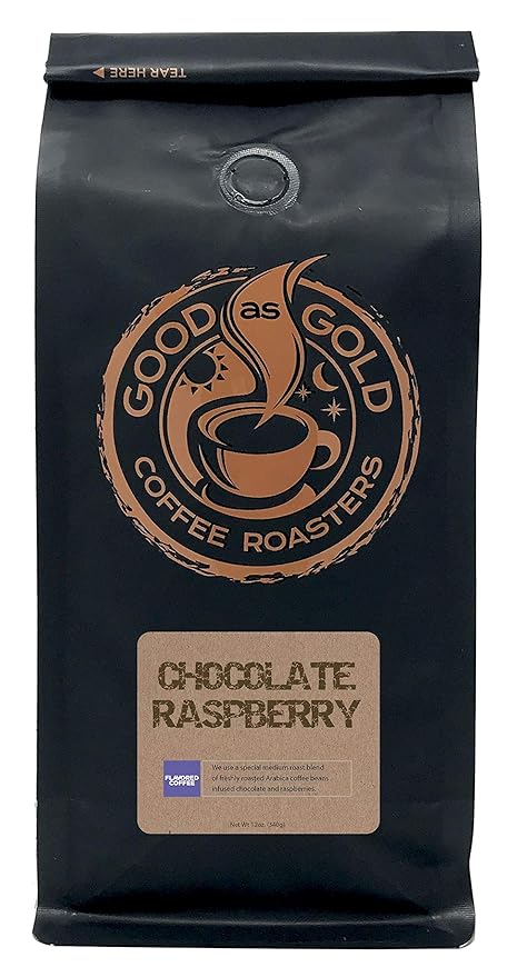 Good As Gold Coffee Roasters - Chocolate Raspberry Whole Bean Flavored Coffee, 12 Oz